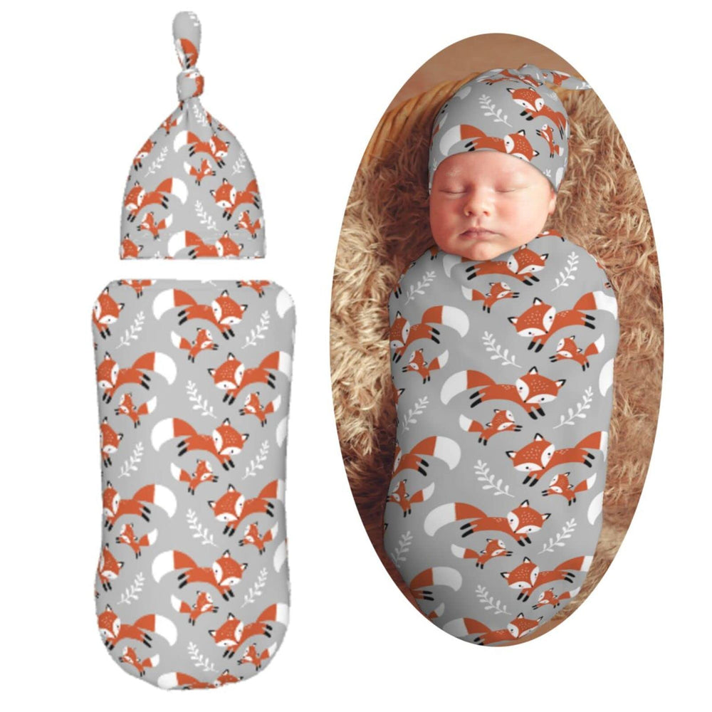Muishi cute foxes leaves gray swaddle blanket - cozy baby wrap for peaceful sleep
