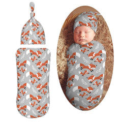 Muishi cute foxes leaves gray swaddle blanket - cozy baby wrap for peaceful sleep