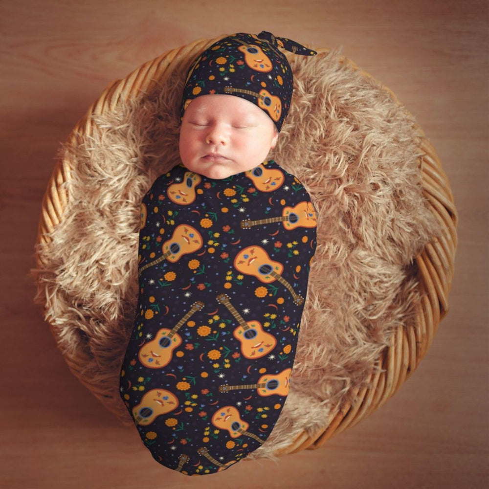 Muishi Guitar with Moon swaddle baby shower gift ready set