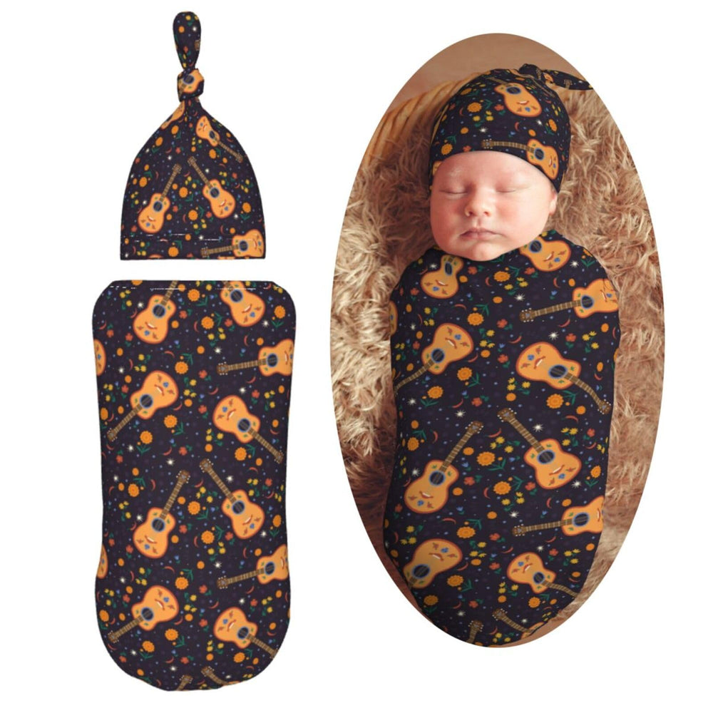 Muishi Guitar with Moon swaddle blanket in soft fiber for newborn comfort