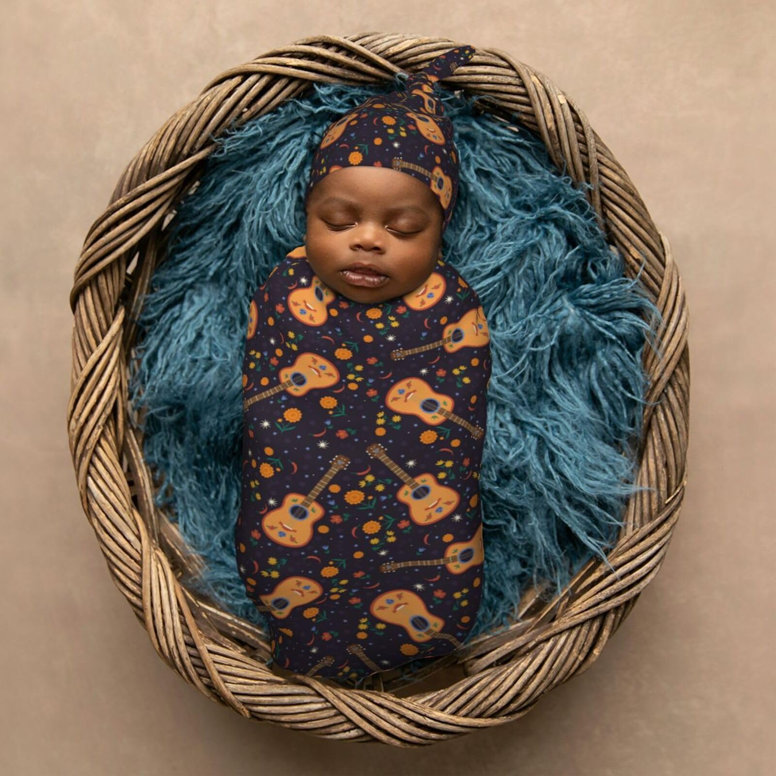 Muishi Guitar with Moon swaddle multiuse blanket for versatile care