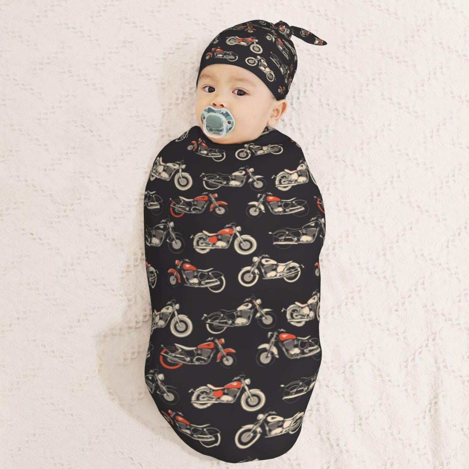 Muishi motorcycles-on-black-background pattern-closeup captures vibrant motorcycle design on soft blanket.