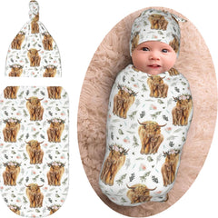 Muitanerkd Highland Cow Swaddle Blanket close-up of soft cotton fabric for newborn comfort.