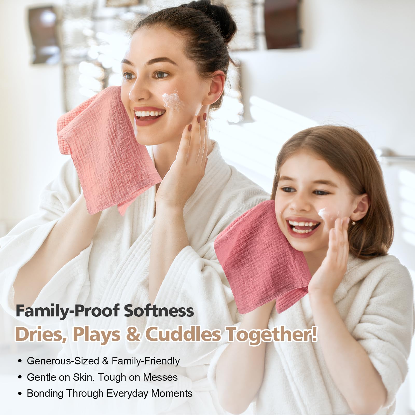 MUKIN cotton texture highlights absorbency for quick spill pickup.
