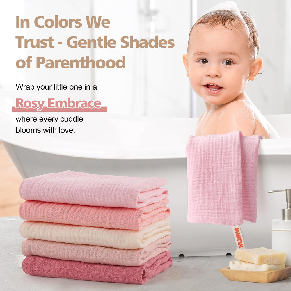 MUKIN baby washcloths ideal for bath time with skin-friendly fibers.