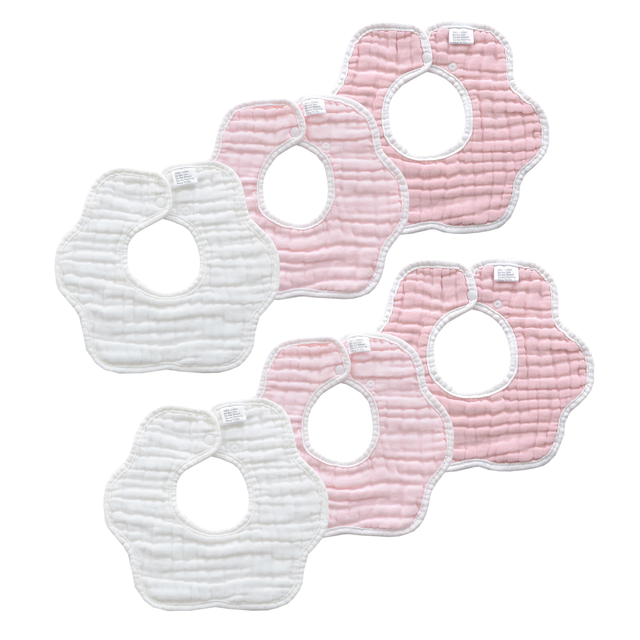 MUKIN baby wearing gradient-pink bib during outings demonstrates practical protection