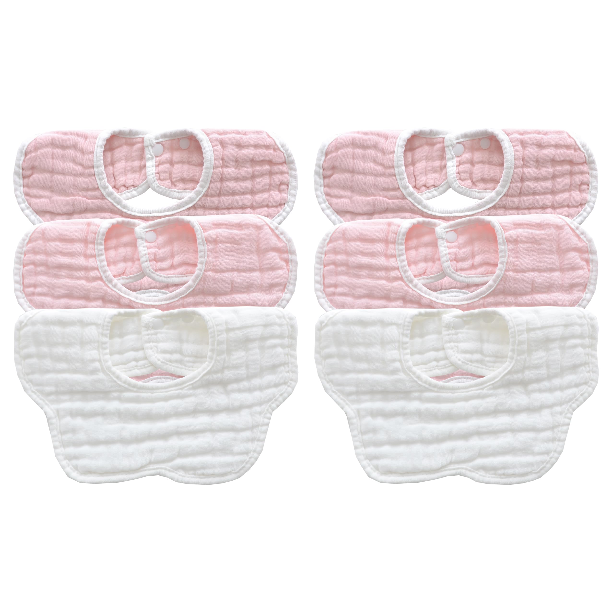 MUKIN baby bibs gradient pink pack close-up shows soft muslin fabric and snap closure