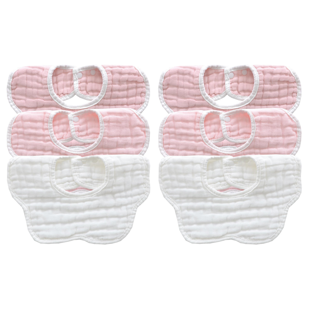 MUKIN baby bibs gradient pink pack close-up shows soft muslin fabric and snap closure