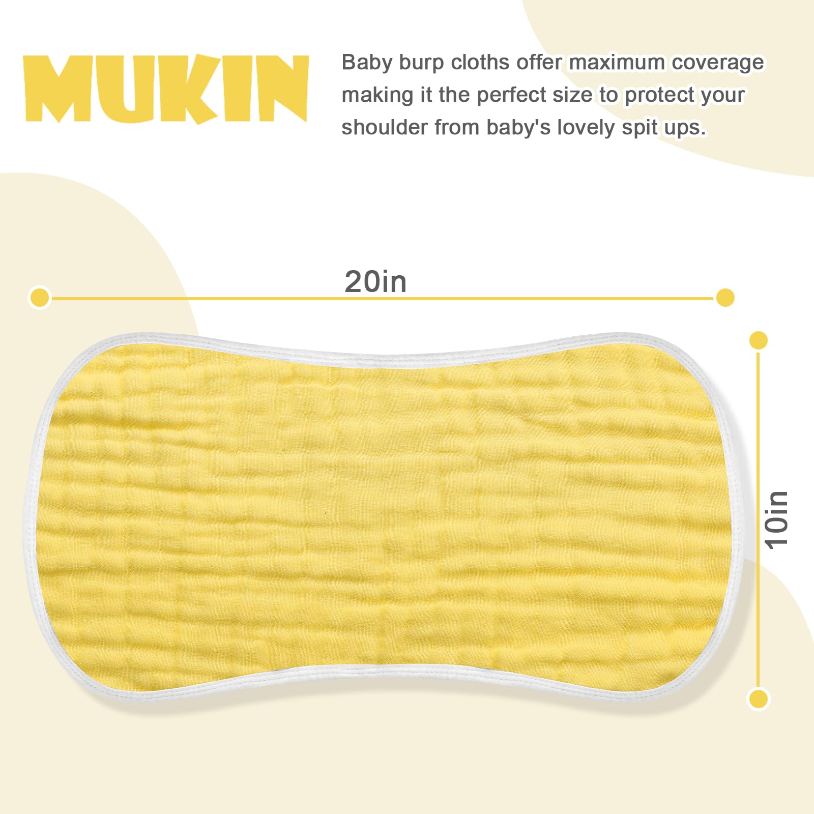MUKIN burp cloths 20x10 inches provide generous coverage during feeds