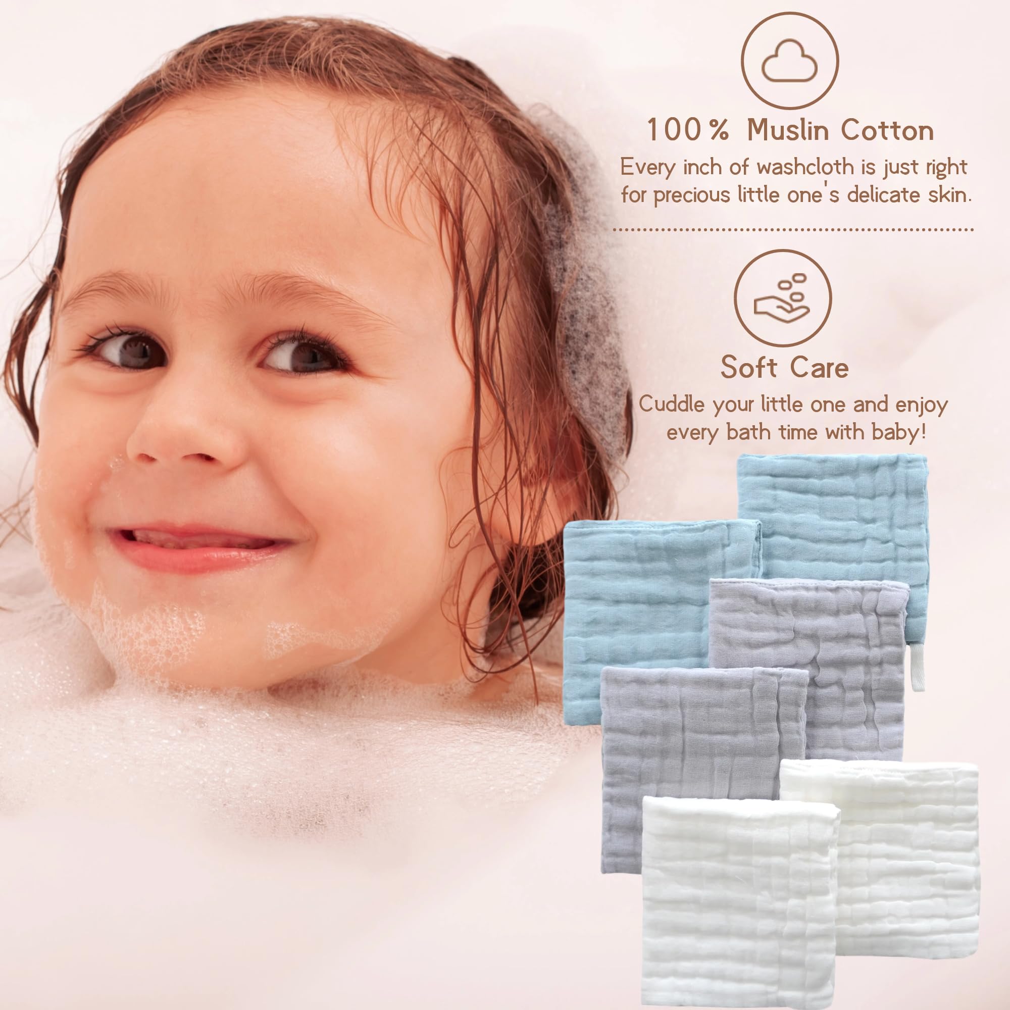 MUKIN baby face cloth ash gray showing gentle newborn cleansing