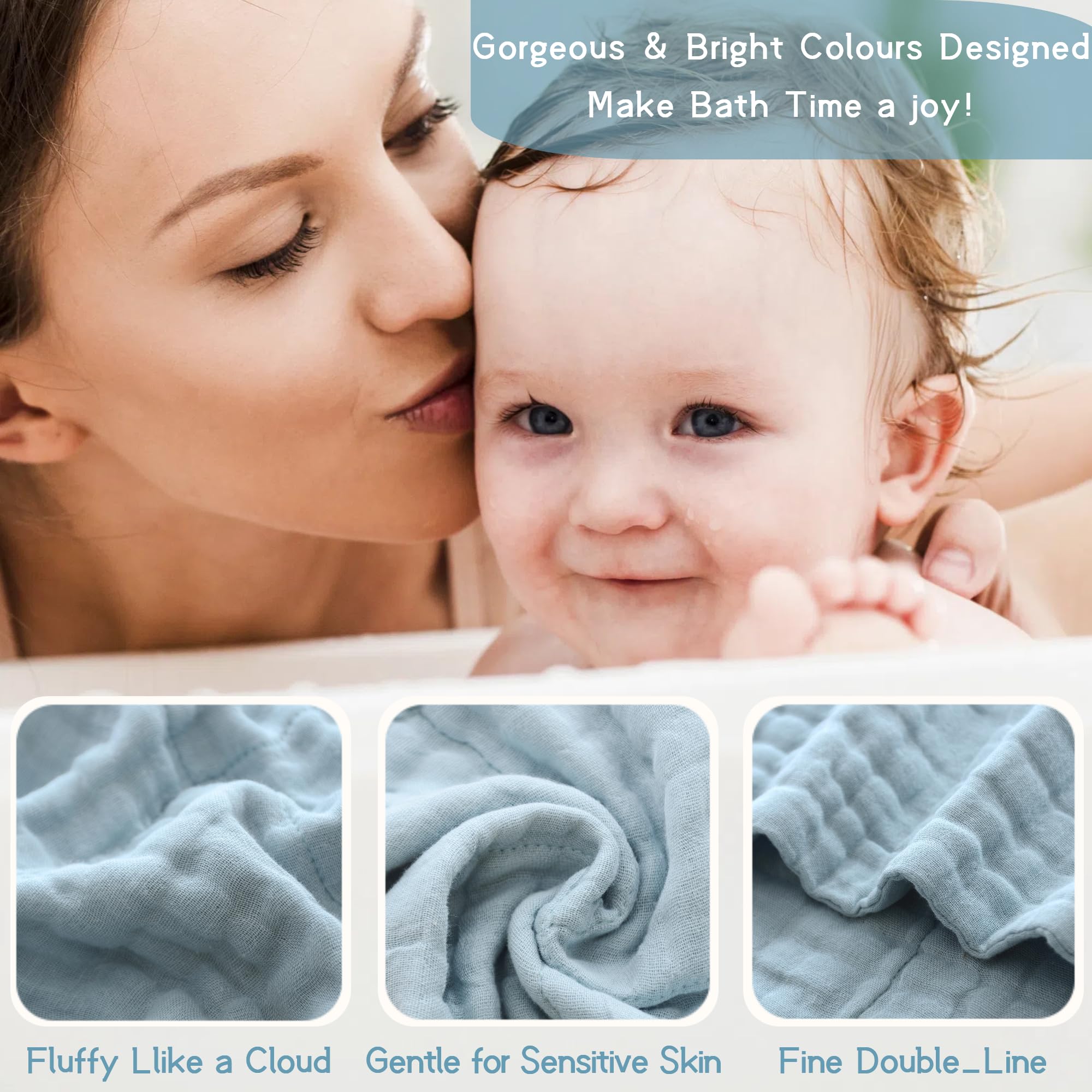 MUKIN baby face cloth ice blue highlighting breathable softness for sensitive skin