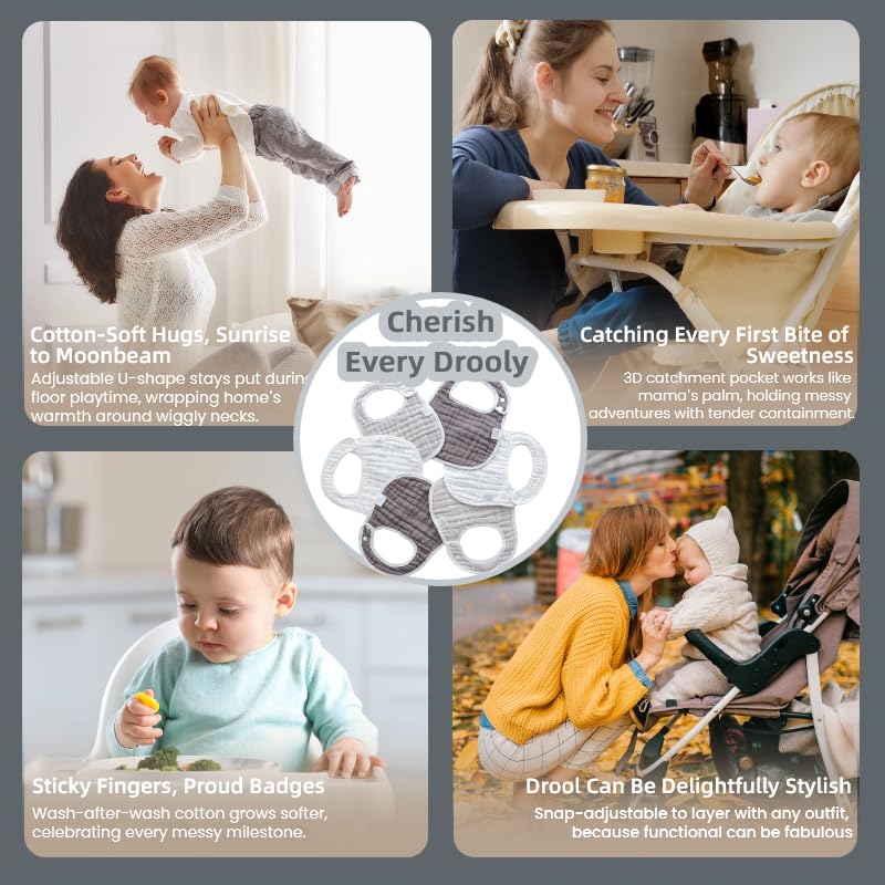 MUKIN bibs gradient grey adjustable snap closures for growing babies.