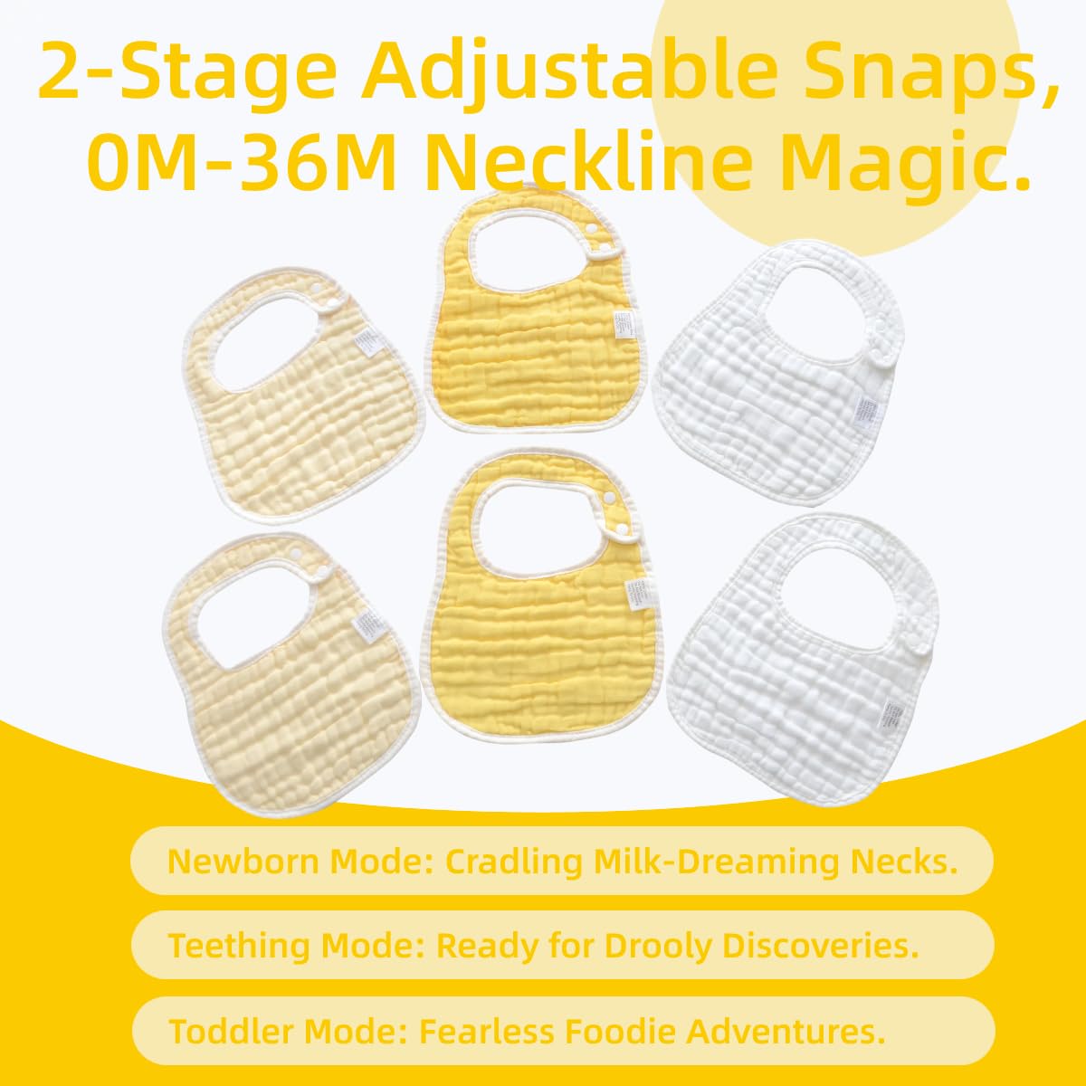 MUKIN baby muslin bibs gradient yellow closeup of absorbent textile ideal for spills