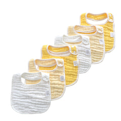 MUKIN baby muslin bibs gradient yellow pack front shows soft absorbent fabric for messy meals