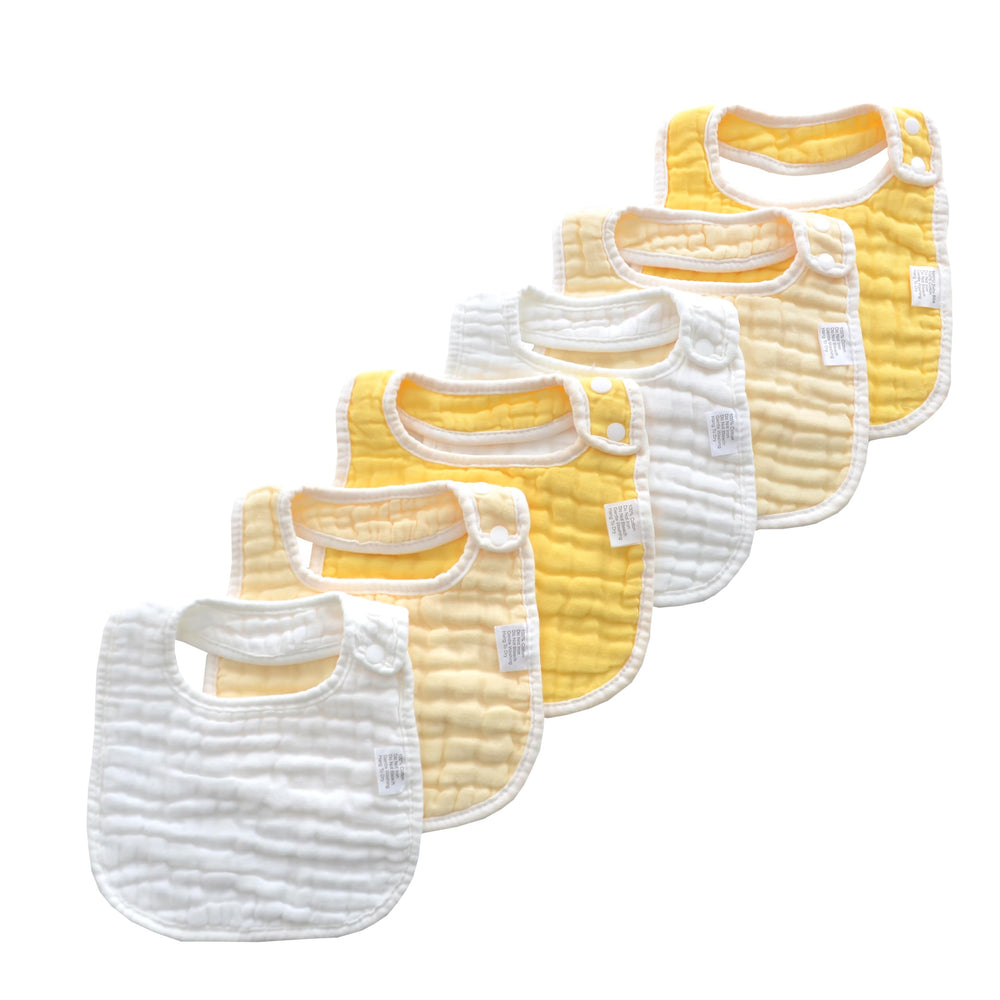 MUKIN baby muslin bibs gradient yellow assorted patterns showcase daily wear and durability