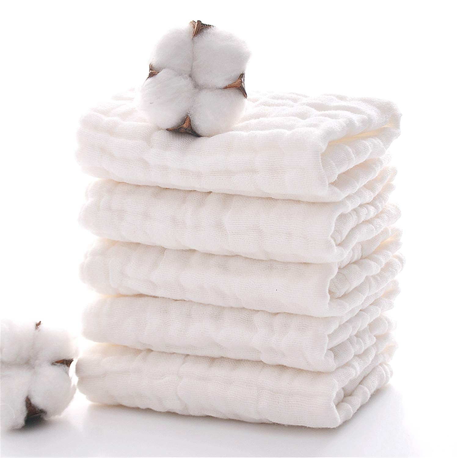 MUKIN baby muslin washcloths five-pack in pastel colors for gentle skincare.