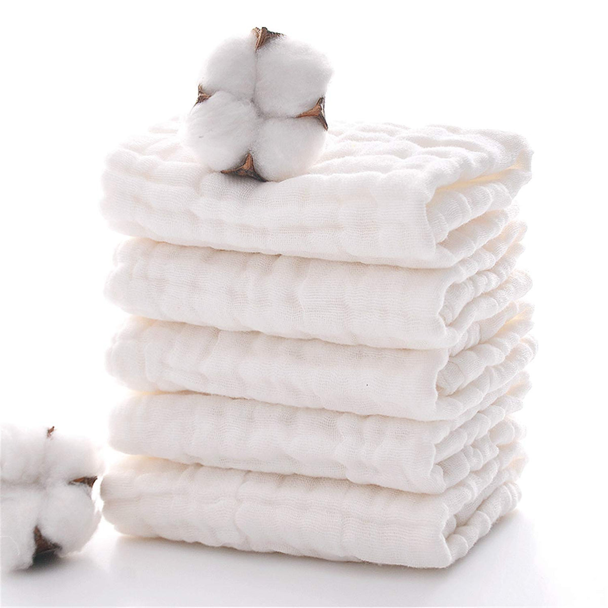 MUKIN baby muslin washcloths five-pack in pastel colors for gentle skincare.