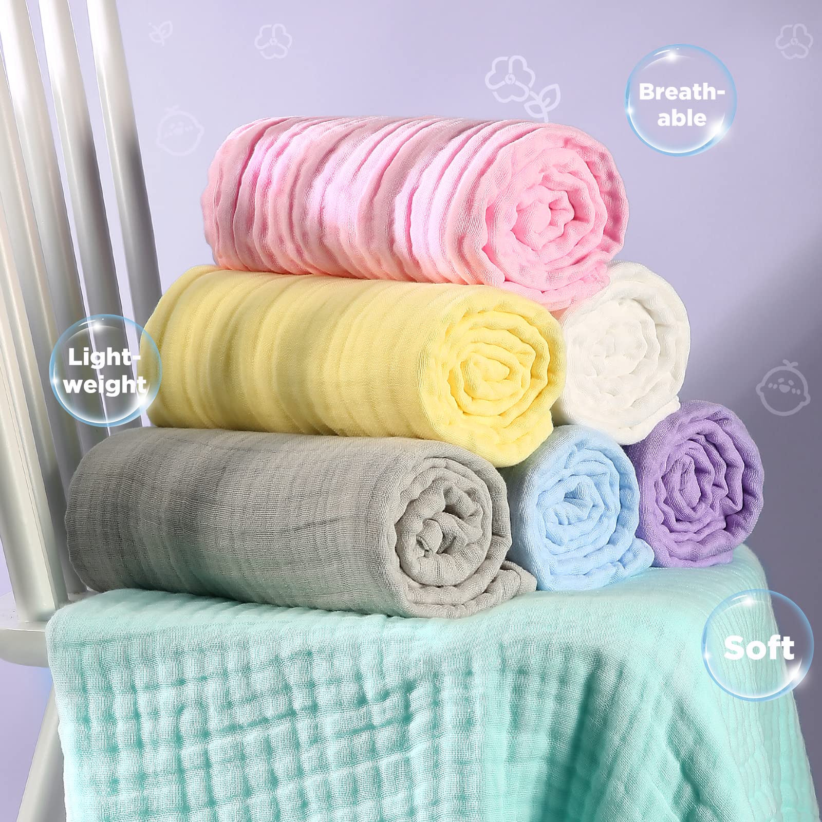 MUKIN baby towels 41.5x41.5 inches ready for wrap, blanket, or cover.