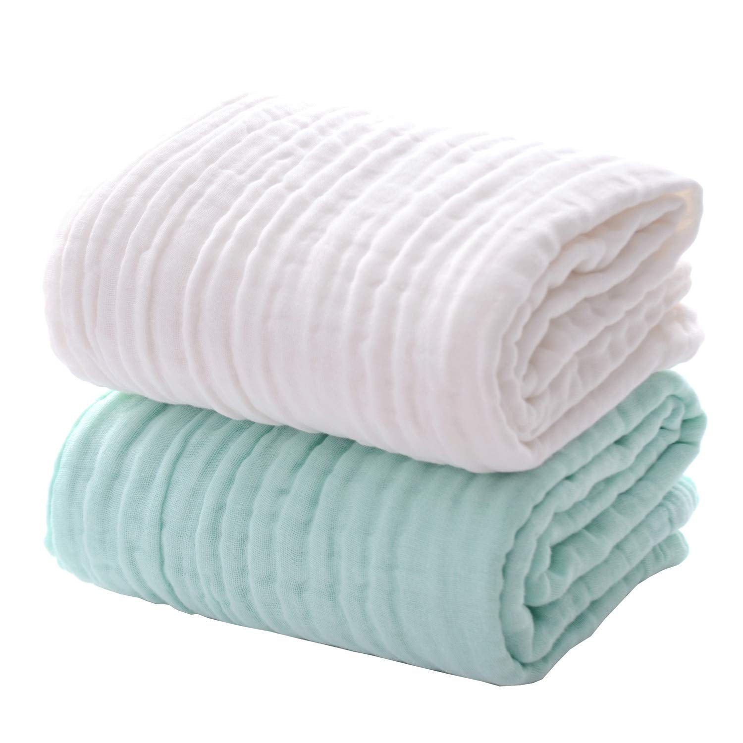 MUKIN baby towels with white honeycomb embossing for fast absorption.