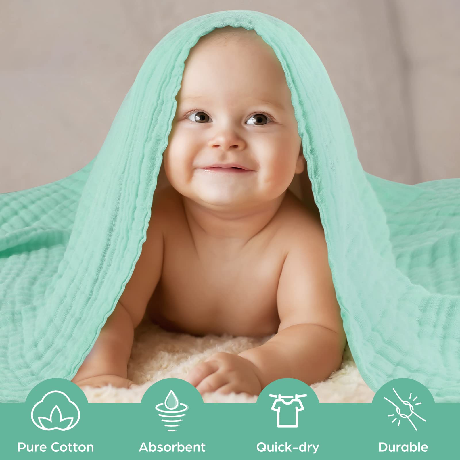 MUKIN baby towels wrap a baby after bath for warmth.
