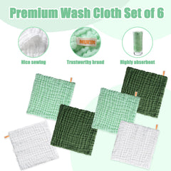 MUKIN washcloths in deep green light green and white for soothing bath time