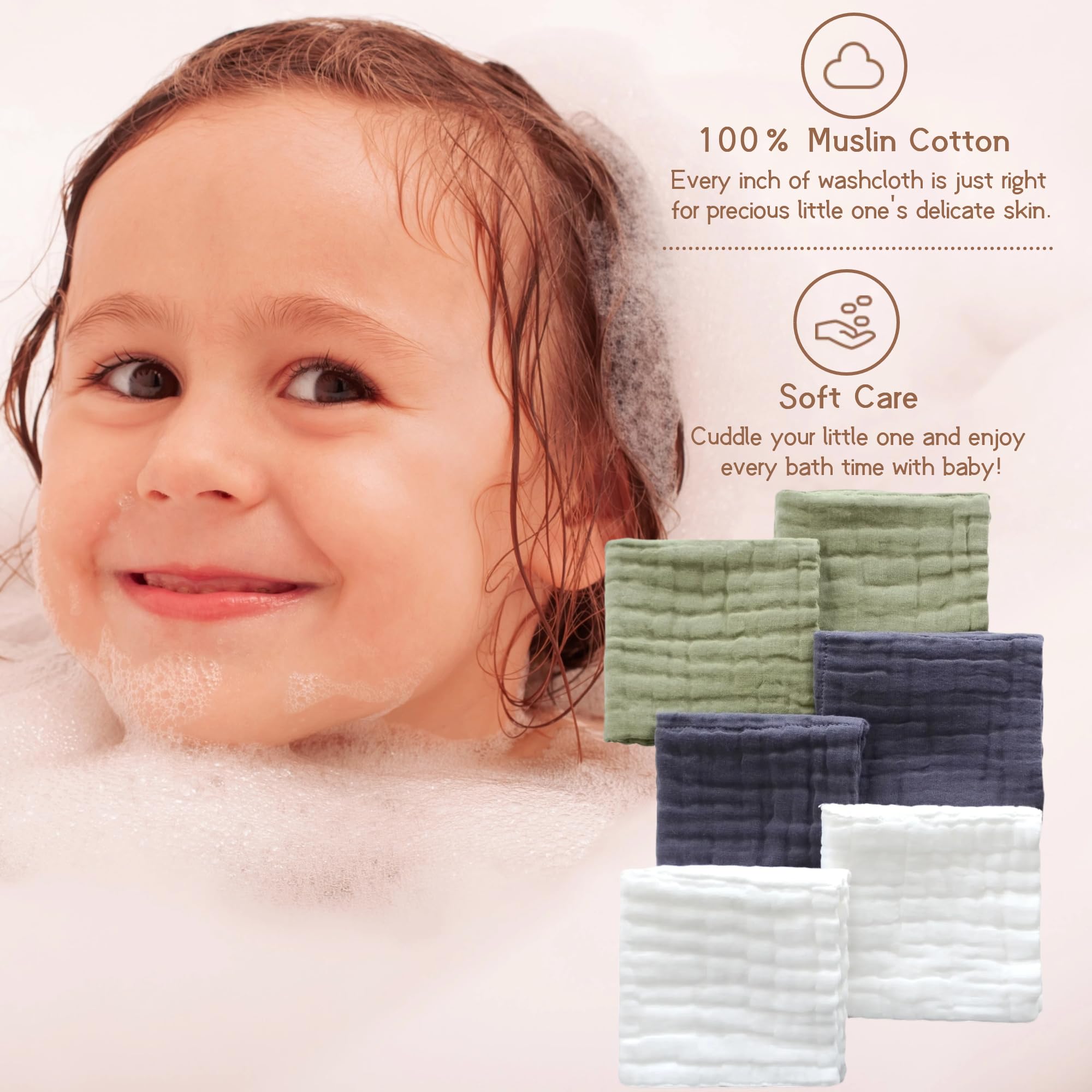 MUKIN baby washcloths pack 6 dark gray: breathable newborn care cloths