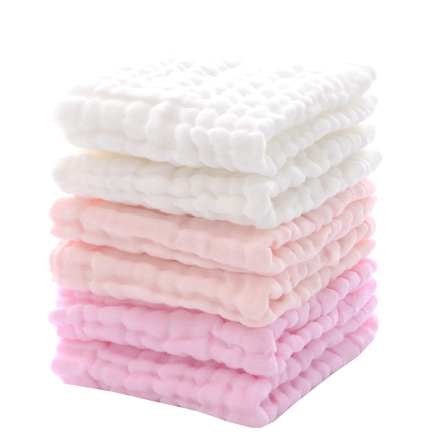 MUKIN baby washcloths pink 6-pack folded, gentle newborn cleansing.