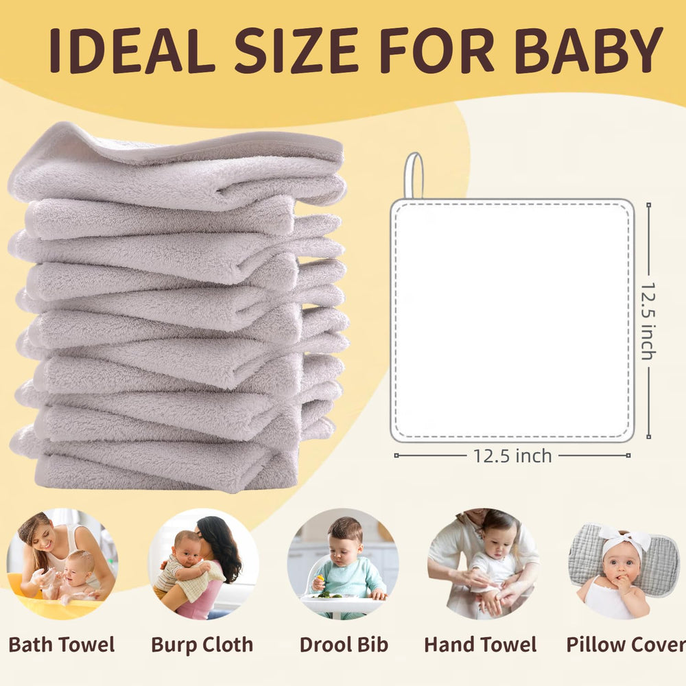 MUKIN baby washcloths set 12x12 gray multiuse pack for bath and wipe-downs