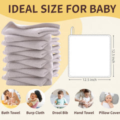 MUKIN baby washcloths set 12x12 gray multiuse pack for bath and wipe-downs