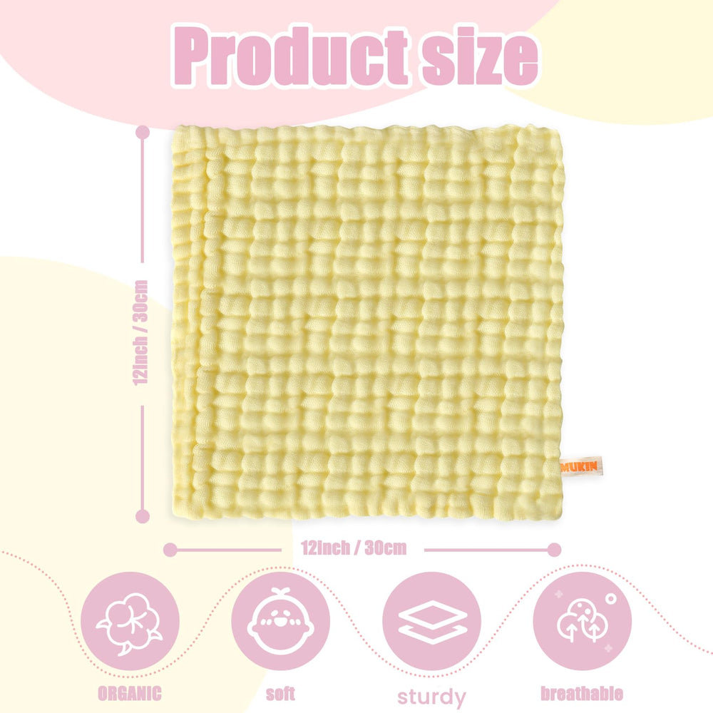 MUKIN baby washcloths six-layer design close-up emphasizes absorbency and softness.