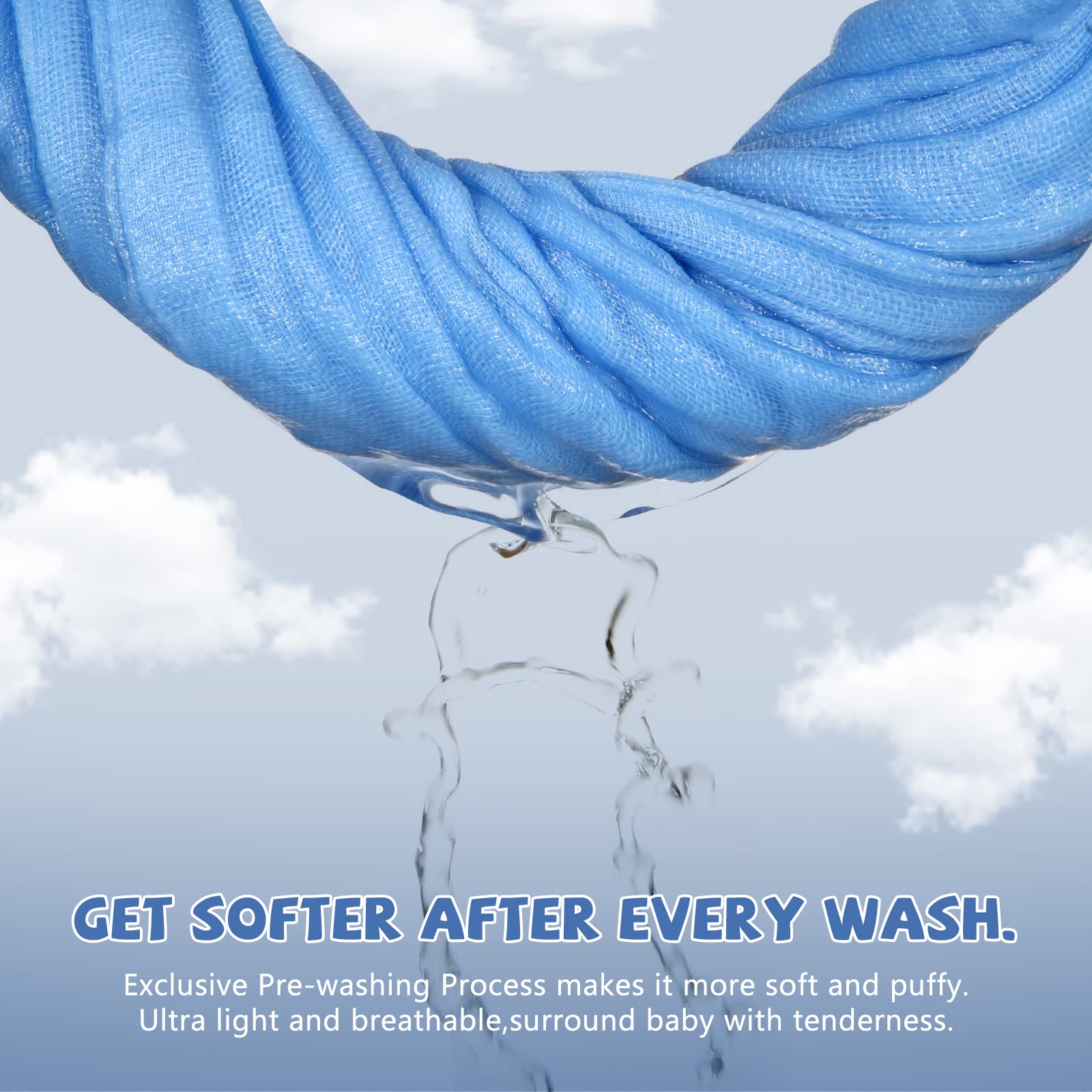 MUKIN soft-touch washcloths in blue, breathable and comfortable.