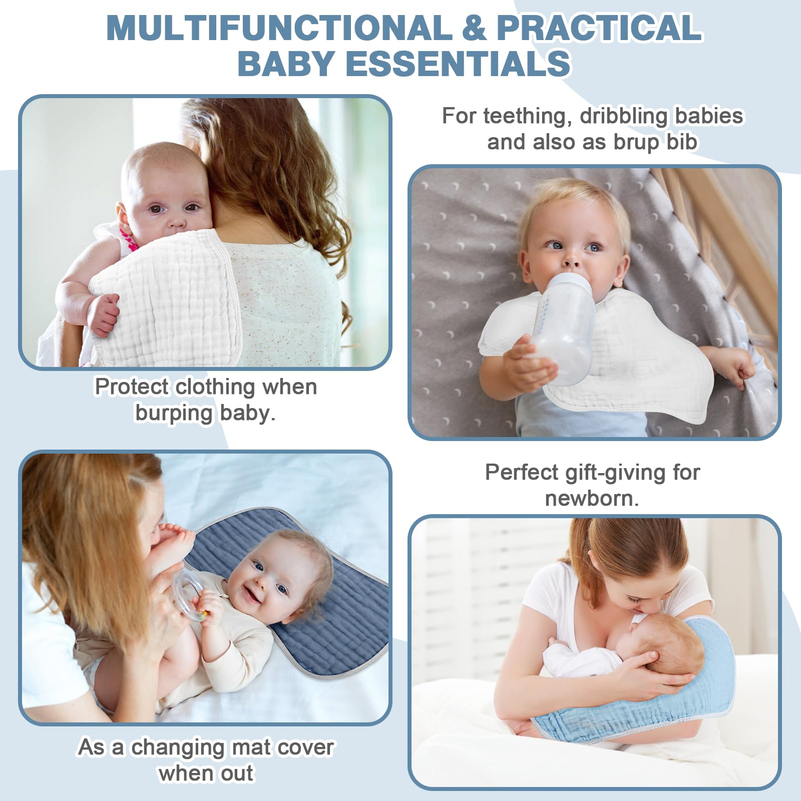 MUKIN burp cloth demonstrates nursing cover possibilities for discreet feeding.