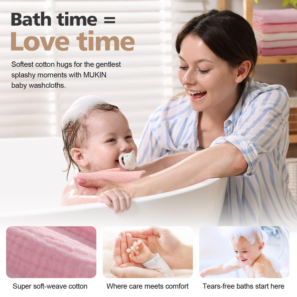 MUKIN muslin burp cloths show soft, absorbent textile for feeds.
