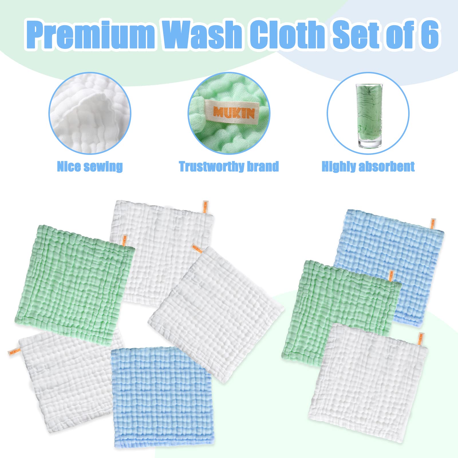 MUKIN muslin washcloths baby care white ideal for gentle cleansing and makeup removal.