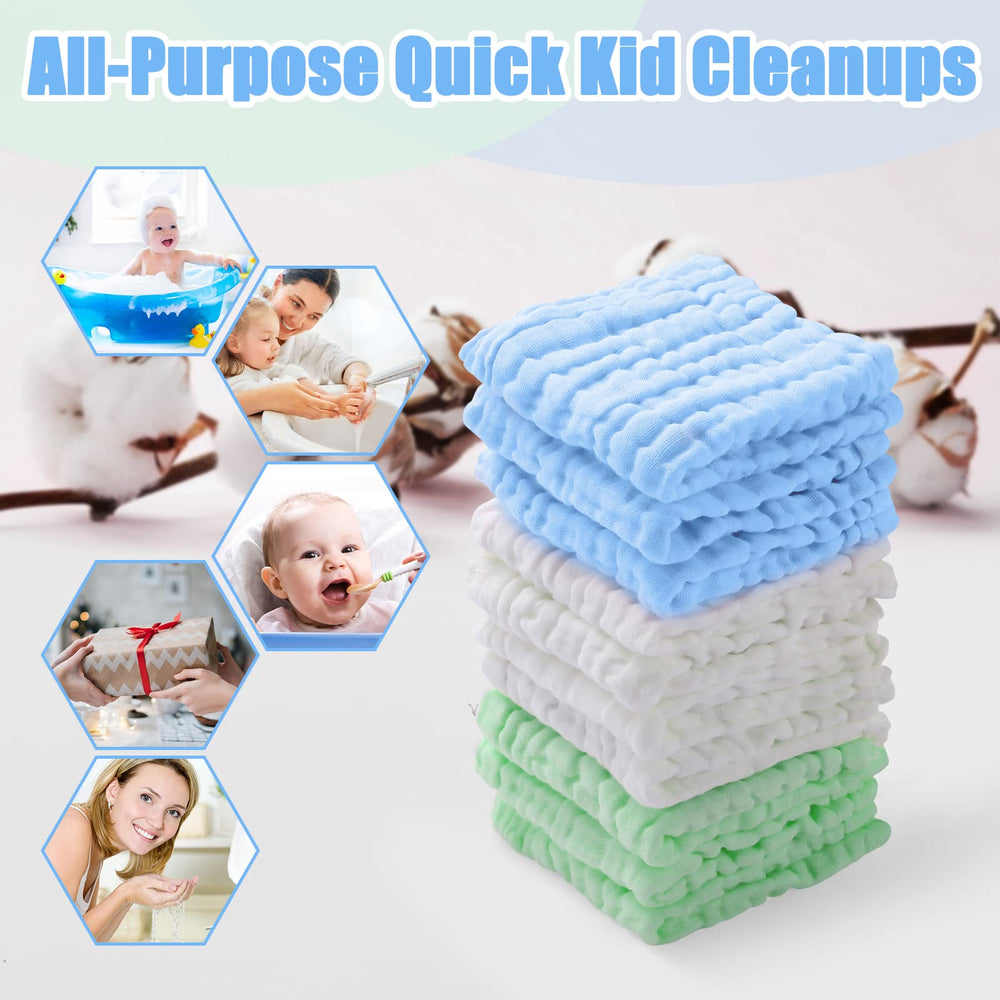 MUKIN muslin washcloths burp cloths green pack for cleanups after feeding.