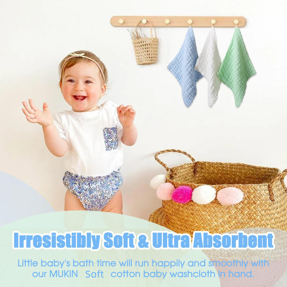 MUKIN muslin washcloths machine-washable softness white.