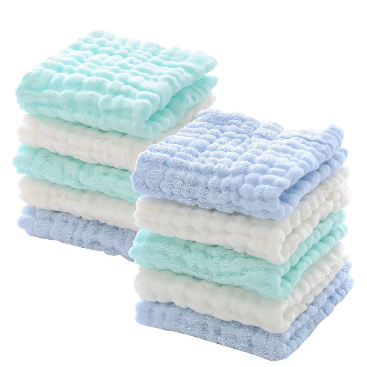 MUKIN Muslin washcloths newborn soft face cloths in green for gentle cleansing.