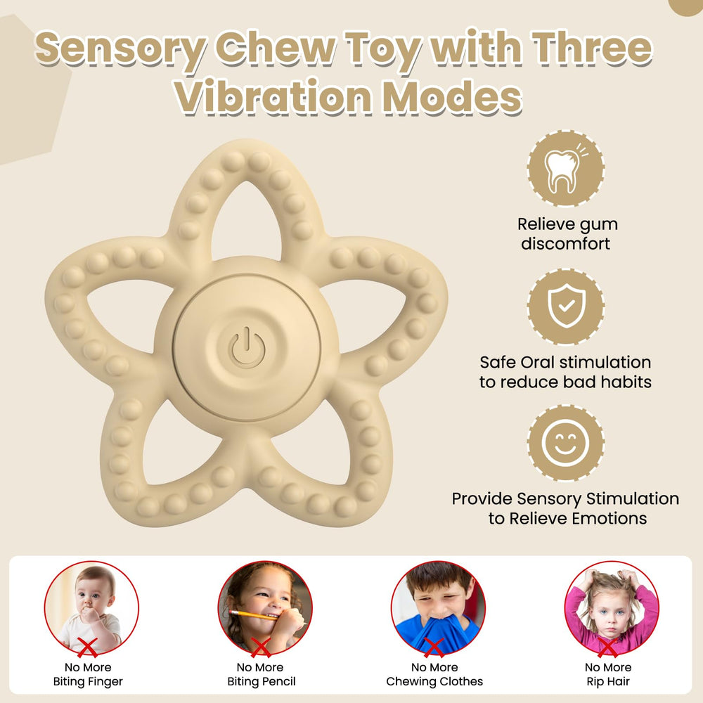 Mukoiber sensory chew toy beige in hand supports on-the-go soothing and focus.