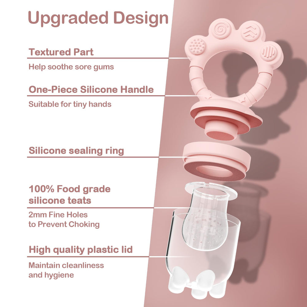 Mukylar teething-ring feeder demonstrates dual-use texture for soothing gums and self-feeding
