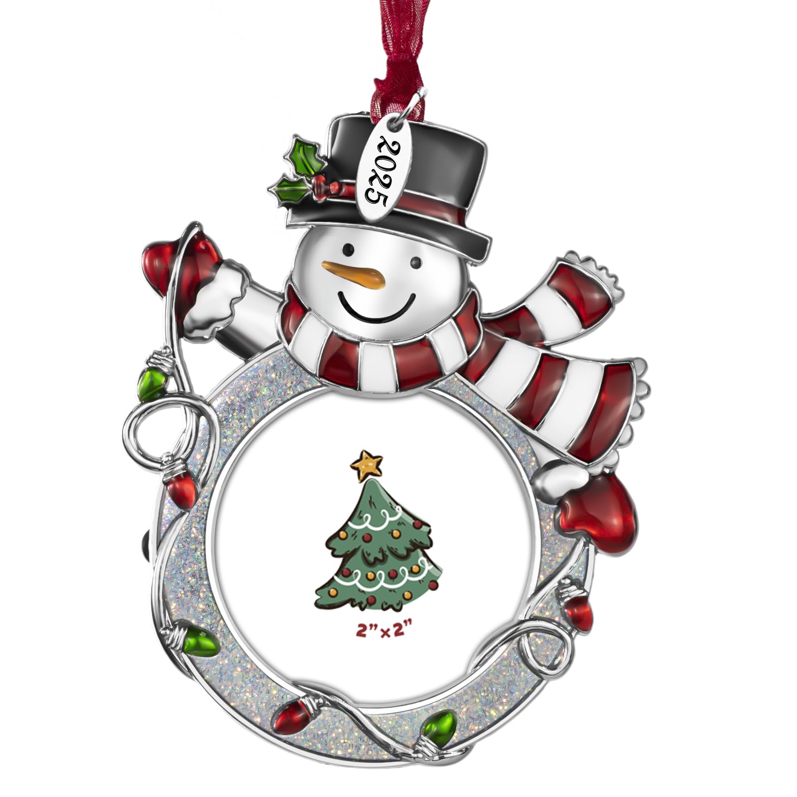 Mulumu 2025 snowman ornament photo frame with rhinestones and crystal shine, ready to display cherished photos.