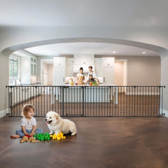 Mumeasy 150-inch extra-wide gate assembly showing wide coverage for large openings
