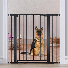 Mumeasy 36-inch extra tall dog gate blocks stair openings for pet safety.