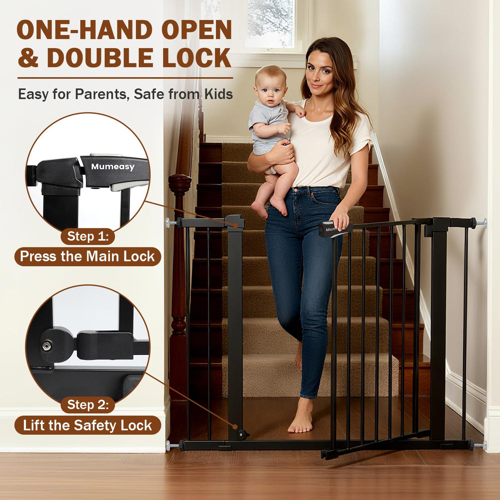 Mumeasy auto-close dog gate keeps the door secure after passage.
