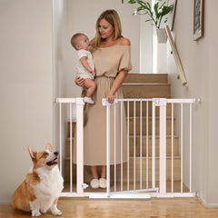 Mumeasy baby gate on stairs provides wide, secure coverage for growing families.