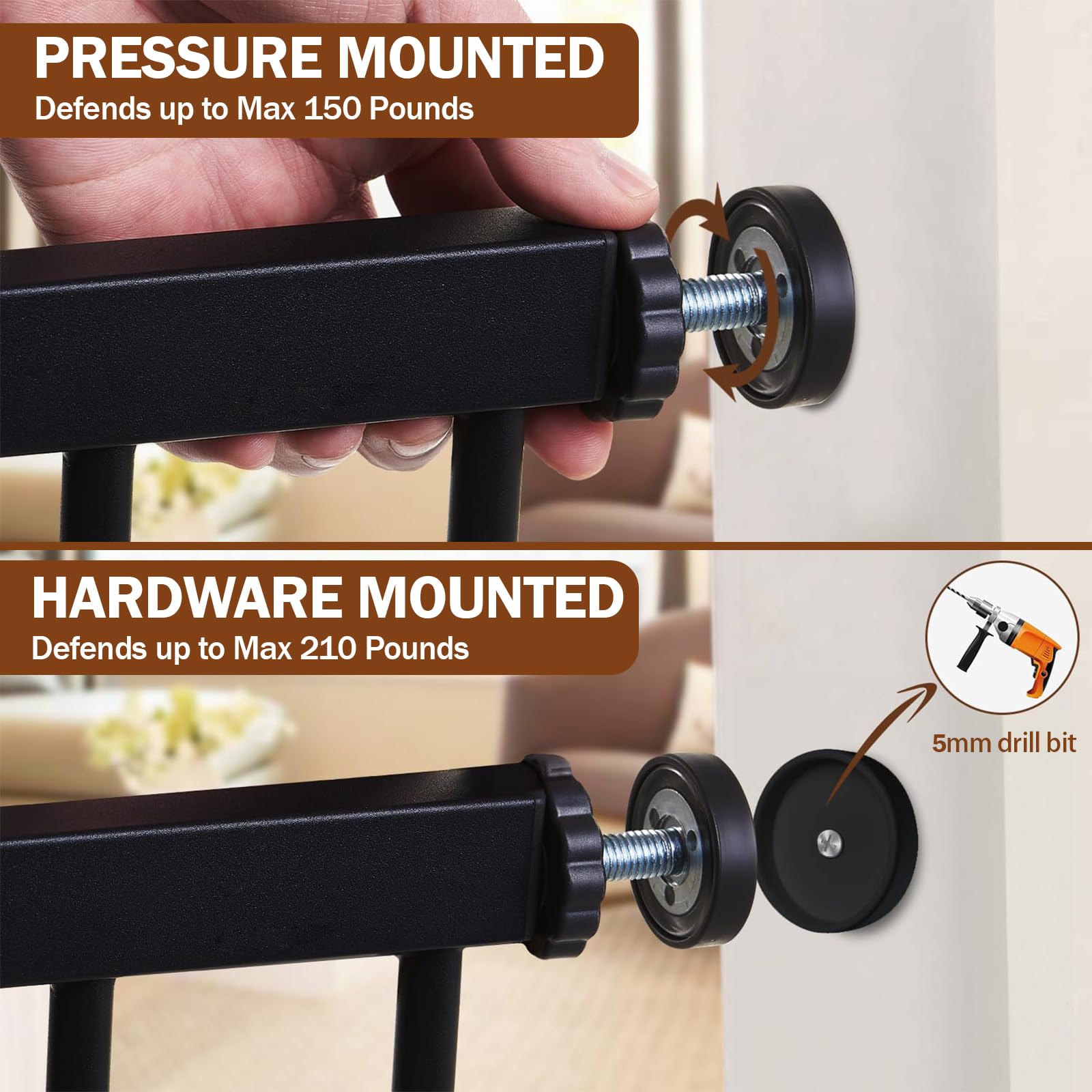 Mumeasy doorway-safe gate fits doorways and stairs for versatile use.