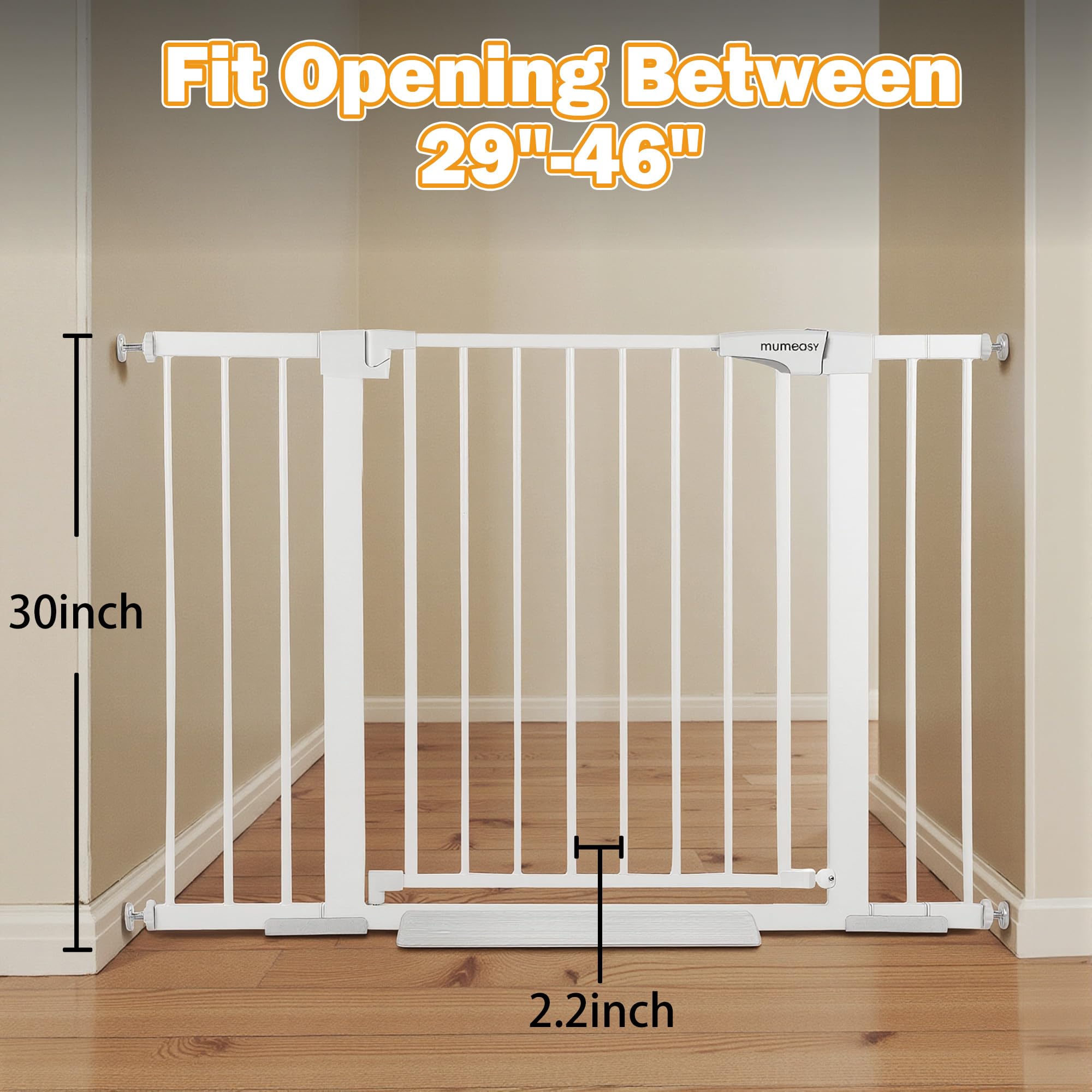 Mumeasy extensions show flexible width for 29.6 to 46 inch openings.