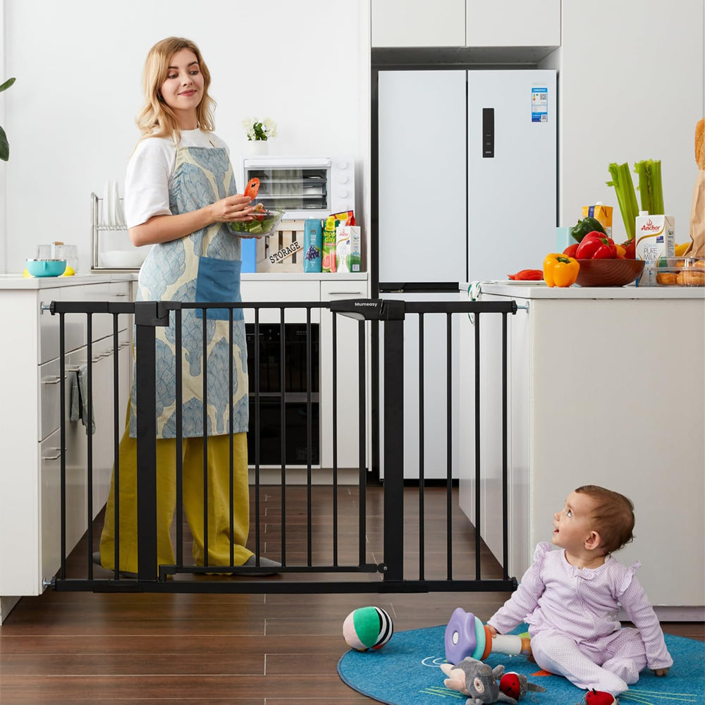Mumeasy walk-through door in action for easy adult passage while pets stay contained