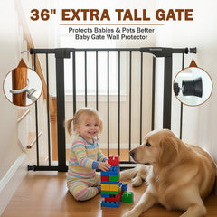 Mumeasy hardware-mount dog gate adds sturdy security at stairs or doorways.