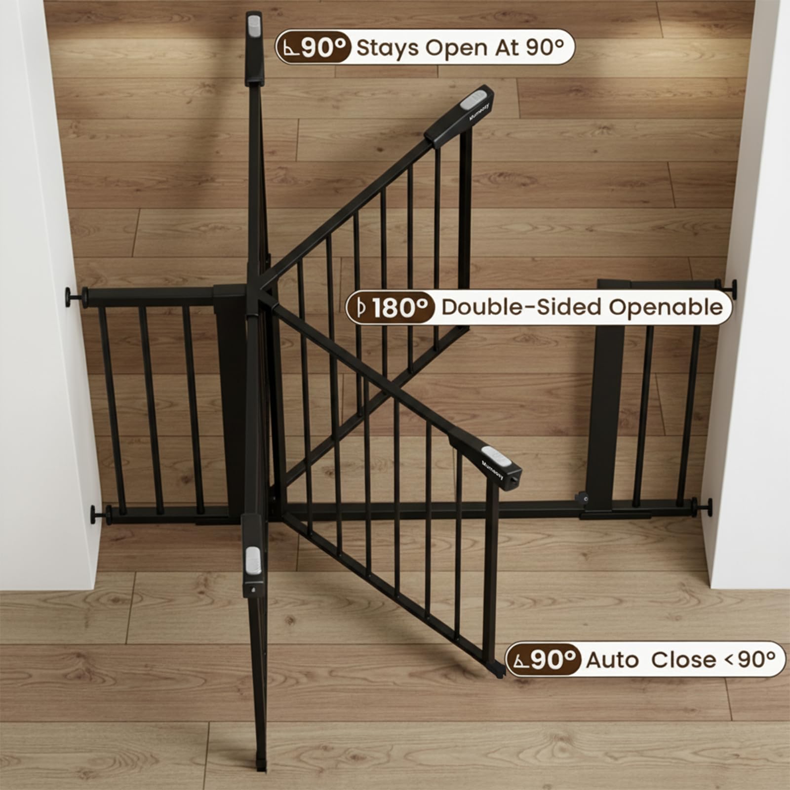 Mumeasy one-hand release handle for gate control with a baby in arms