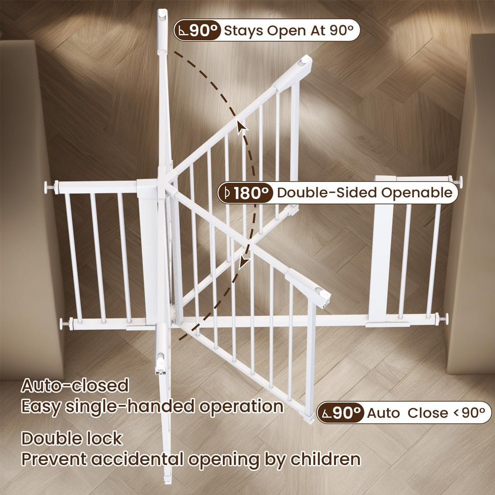Mumeasy walk-through gate in white enables smooth passage for kids and pets.